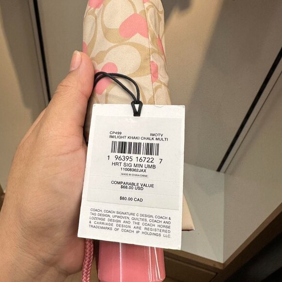 NWT - COACH Mini Umbrella In Signature Heart Print - Light Khaki Chalk- LAST One - Picture 5 of 8